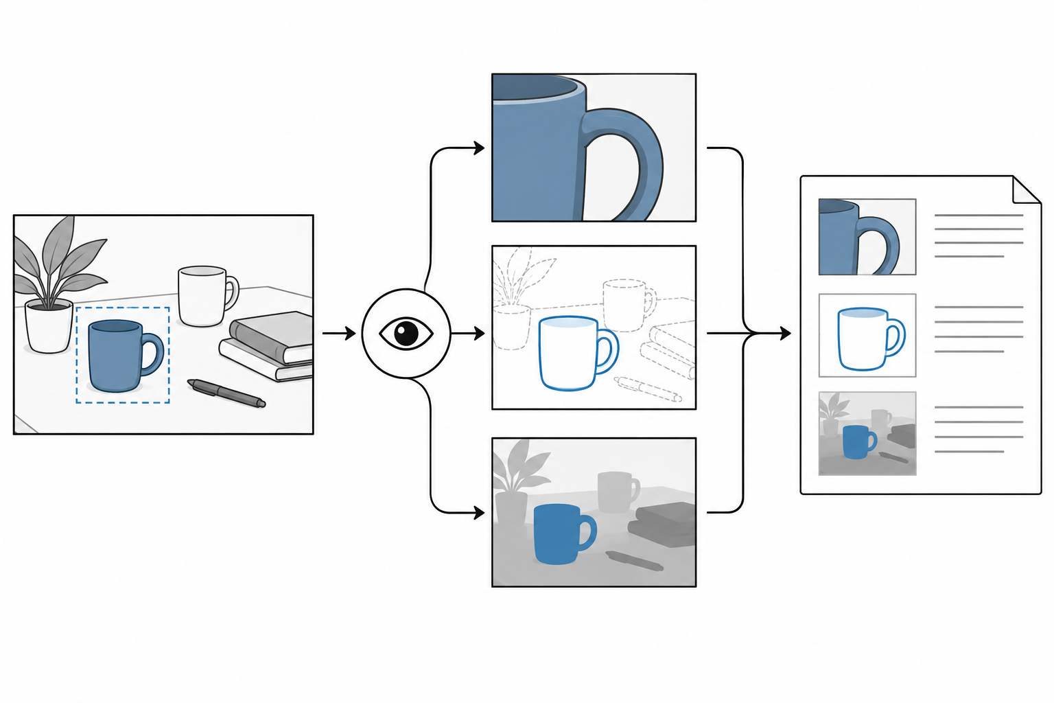 VipAct coordinates specialized VLM agents and vision tools to gather fine-grained visual evidence and reason about an image.